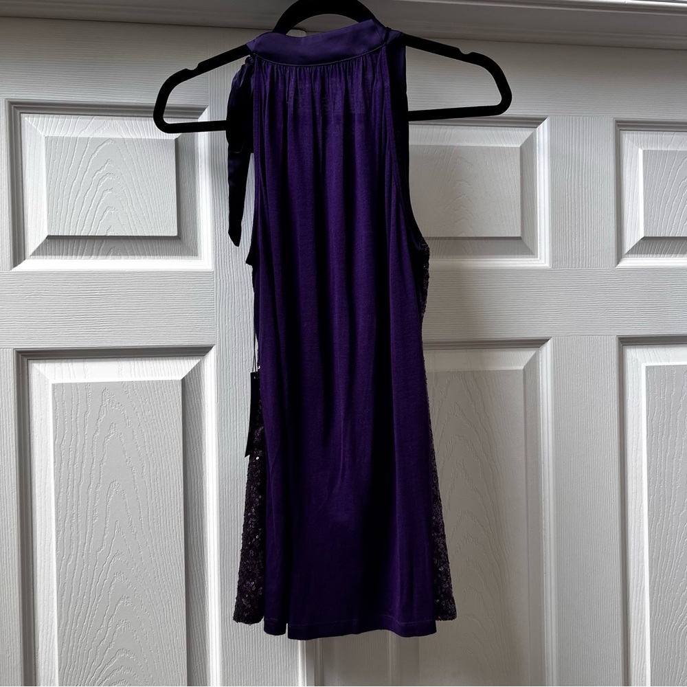 Jennifer Lopez Purple Cowl Neck Sequins Sleeveless Shirt, Size Medium, NWT - Picture 2 of 10